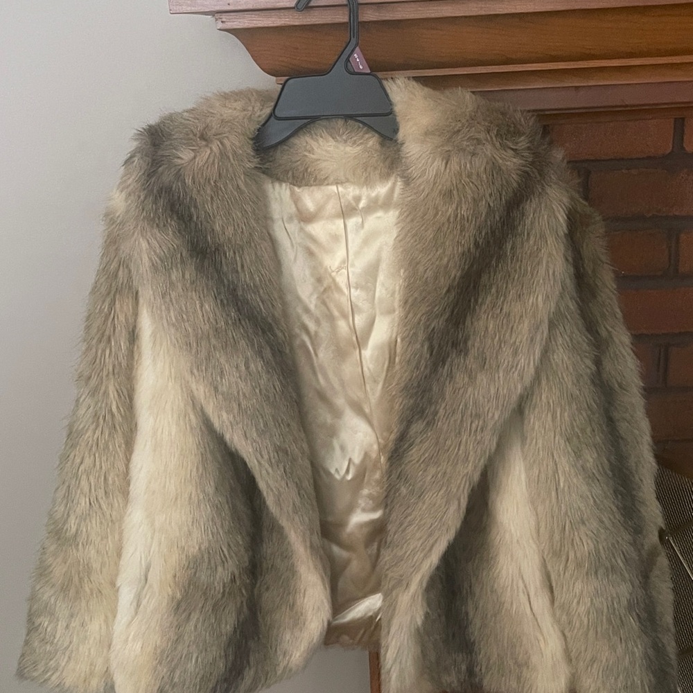 Faux Fur Coat in Brown and Cream